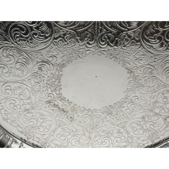 Vintage W.M. Rogers Oneida Silver Plated 12” Round Tray Pierced Braided Edge Orn - Picture 4 of 11